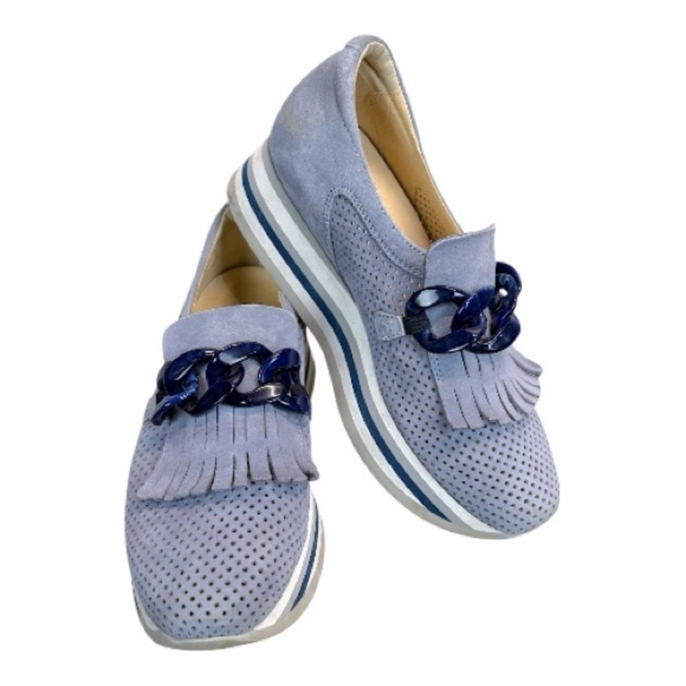 Softwaves Cadie Slip On Platform Loafers Blue Suede Comfort Shoes 37.5